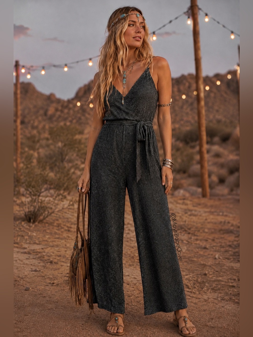H&M Metallic Black Silver Straight Leg Jumpsuit Small